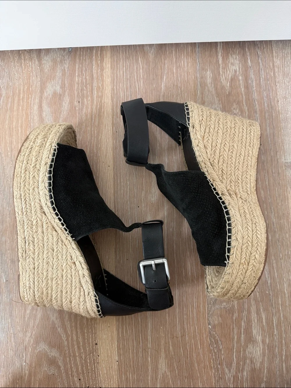 Marc Fisher Black Espadrille Platform Wedge Sandals with Ankle Strap